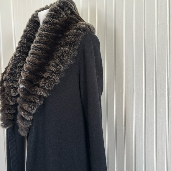 Theory Cashmere Open Front Cardigan with Rabbit Fur Shawl...
